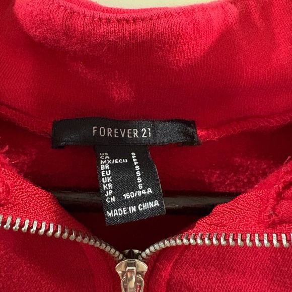 Forever 21 Tri-Color Zip-Up Sweater - Red, Navy, Teal - Picture 3 of 3